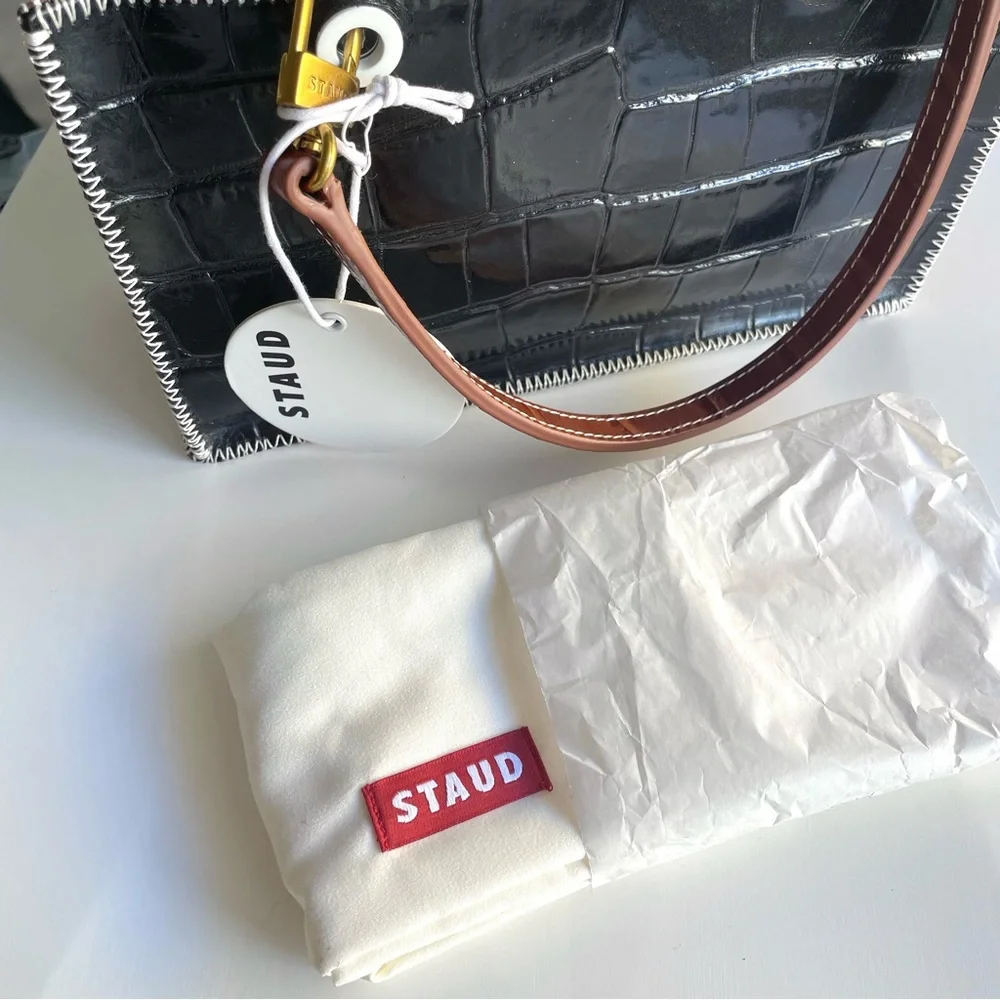 *SOLD* STAUD Gemma Shoulder Bag in Black and Brown Croc - Picture 8 of 12